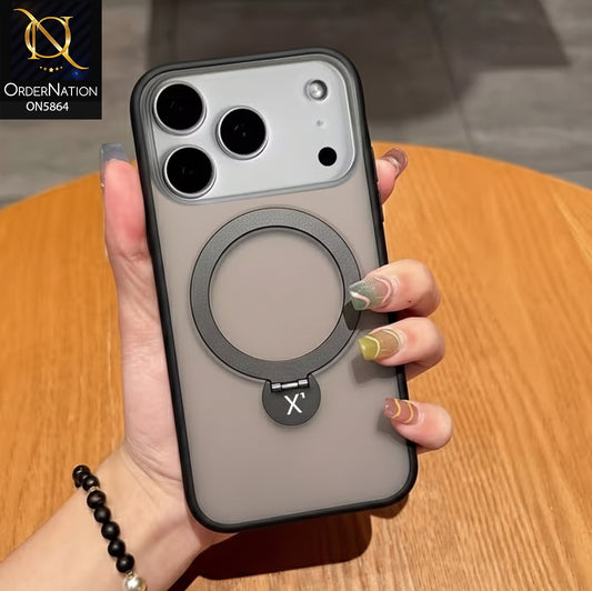 iPhone 17 Pro Max Cover - Black - New X-LEVEL - Magnet Pithy Stone - Soft Bordered Case With Metal Kick stand And Camera protection