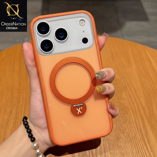 iPhone 17 Pro Max Cover - Orange - New X-LEVEL - Magnet Pithy Stone - Soft Bordered Case With Metal Kick stand And Camera protection