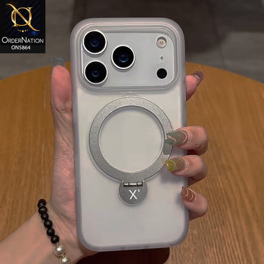 iPhone 17 Pro Max Cover - Silver - New X-LEVEL - Magnet Pithy Stone - Soft Bordered Case With Metal Kick stand And Camera protection