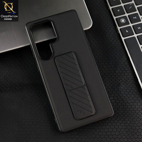 Samsung Galaxy S25 Ultra Cover - Black -New X-Level-Stand Stealth knight Series-Premium Carbon Fiber Texture Case With Strap