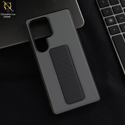 Samsung Galaxy S25 Ultra Cover - Gray -New X-Level-Stand Stealth knight Series-Premium Carbon Fiber Texture Case With Strap