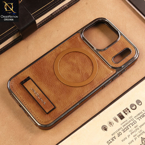 iPhone 17 Pro Max Cover -  Brown -  JINDUKA - New High Grade Quality Leather Textured Case with Magnetic and Kickstand