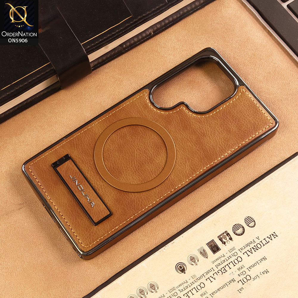 Samsung Galaxy S25 Ultra Cover -  Brown -  JINDUKA - New High Grade Quality Leather Textured Case with Magnetic and Kickstand
