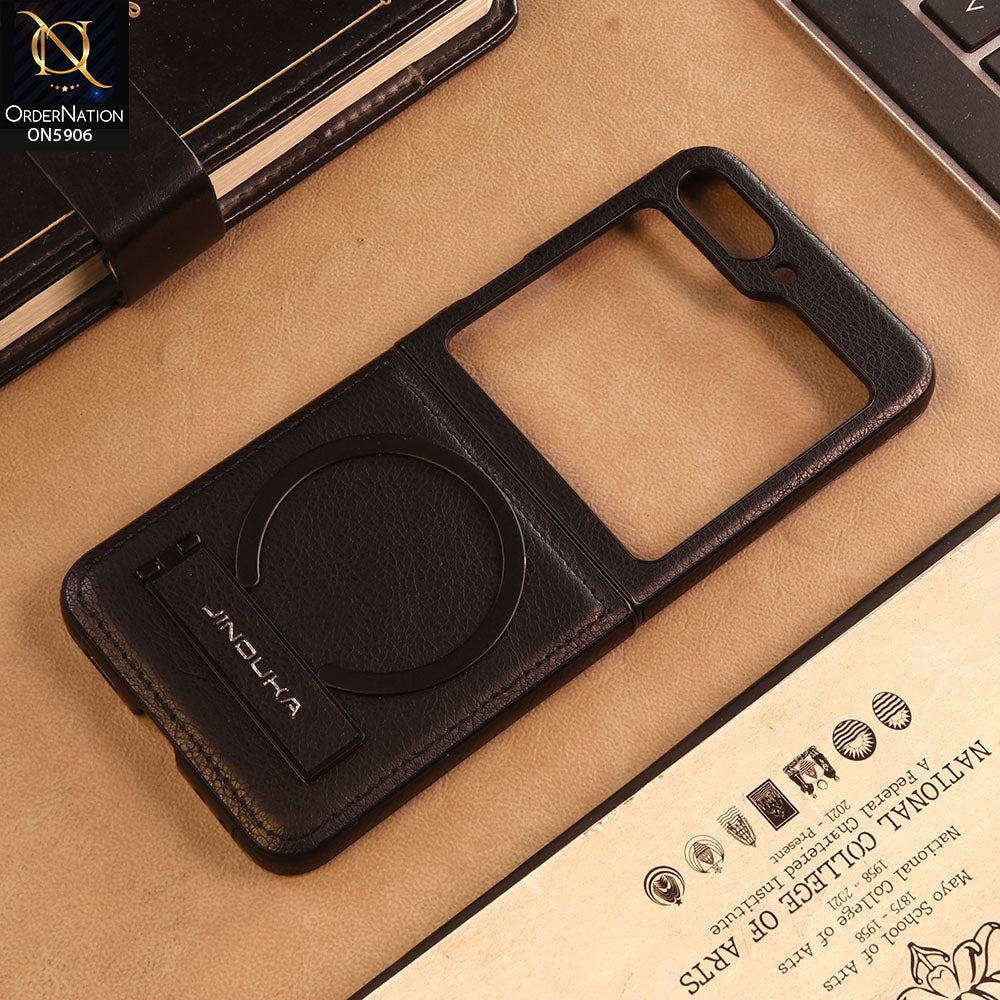Samsung Galaxy Z Flip 5 5G Cover -Black -  JINDUKA - New High Grade Quality Leather Textured Case with Magnetic and Kickstand
