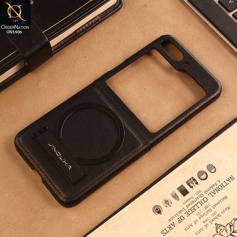 Samsung Galaxy Z Flip 5 5G Cover -Black -  JINDUKA - New High Grade Quality Leather Textured Case with Magnetic and Kickstand