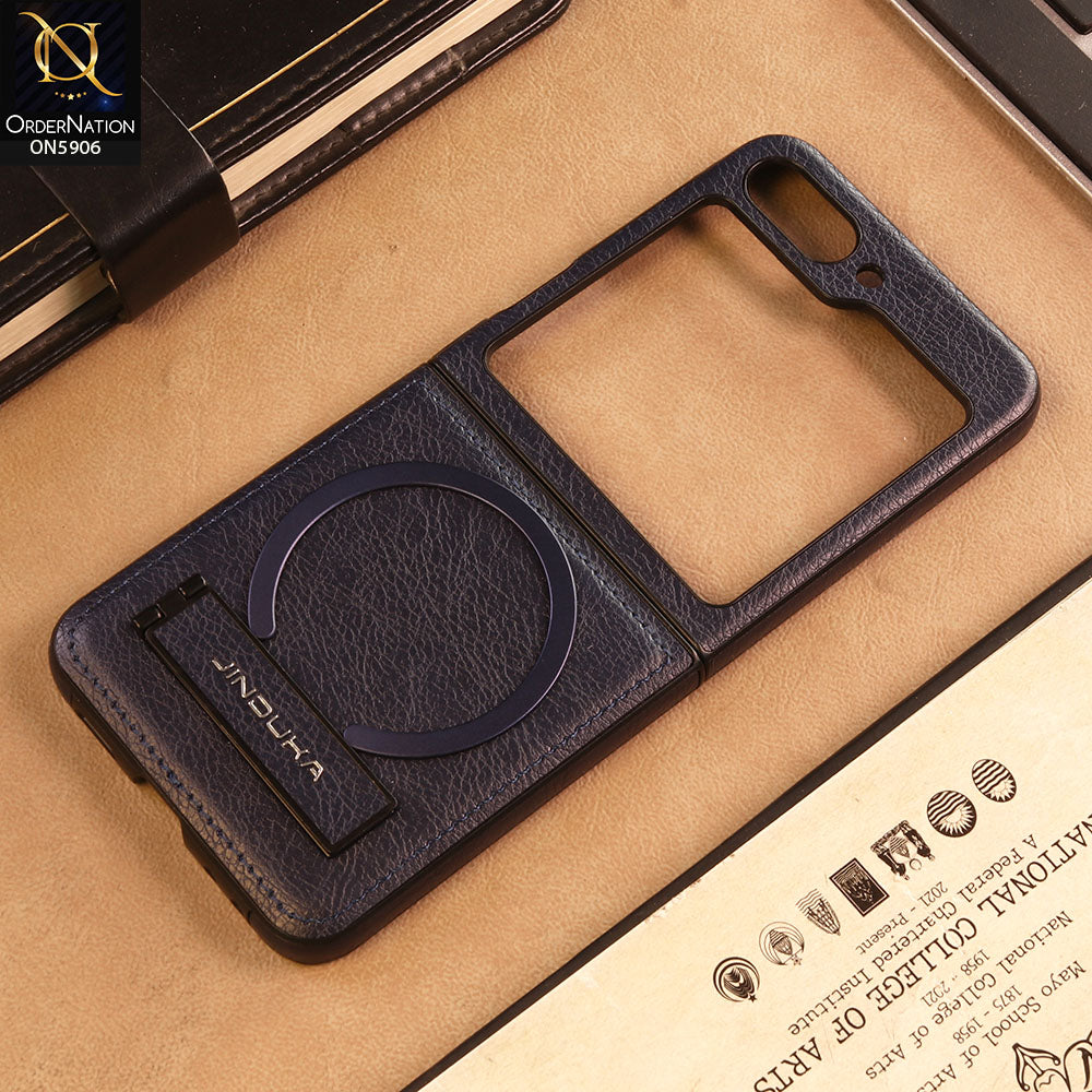 Samsung Galaxy Z Flip 5 5G Cover -Blue -  JINDUKA - New High Grade Quality Leather Textured Case with Magnetic and Kickstand
