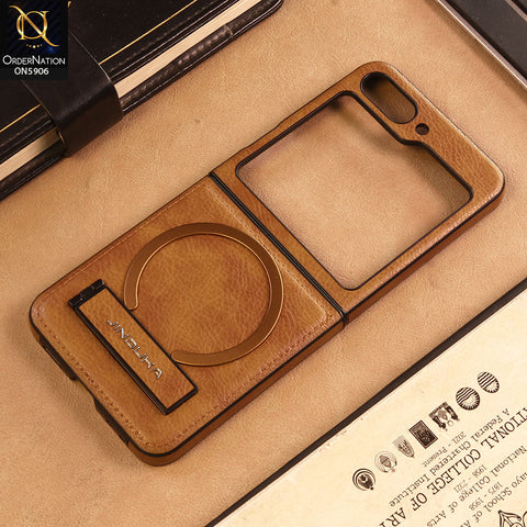 Samsung Galaxy Z Flip 5 5G Cover -Brown -  JINDUKA - New High Grade Quality Leather Textured Case with Magnetic and Kickstand