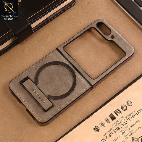 Samsung Galaxy Z Flip 5 5G Cover -Gray -  JINDUKA - New High Grade Quality Leather Textured Case with Magnetic and Kickstand