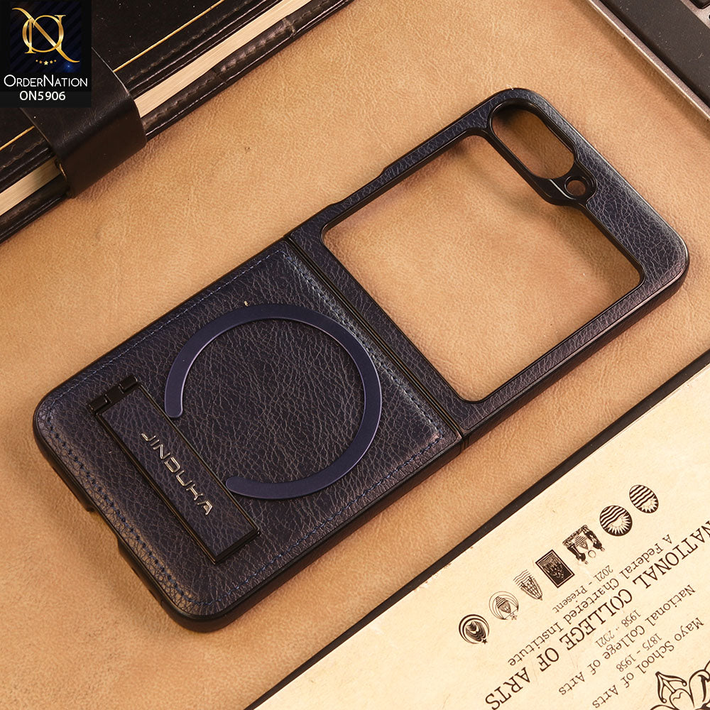 Samsung Galaxy Z Flip 6 -Blue -  JINDUKA - New High Grade Quality Leather Textured Case with Magnetic and Kickstand
