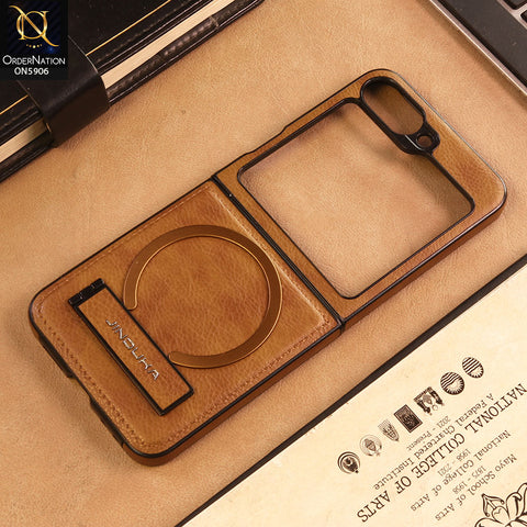 Samsung Galaxy Z Flip 6 -Brown -  JINDUKA - New High Grade Quality Leather Textured Case with Magnetic and Kickstand