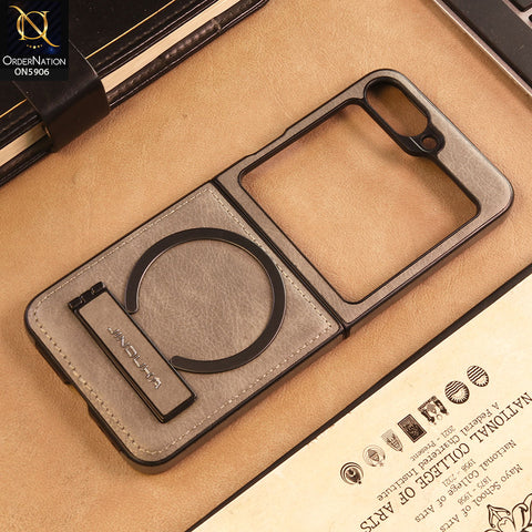 Samsung Galaxy Z Flip 6 -Gray -  JINDUKA - New High Grade Quality Leather Textured Case with Magnetic and Kickstand
