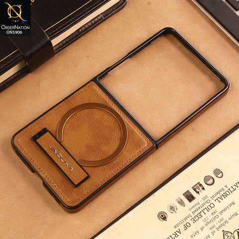 Samsung Galaxy Z Flip 7 Cover -Brown -  JINDUKA - New High Grade Quality Leather Textured Case with Magnetic and Kickstand