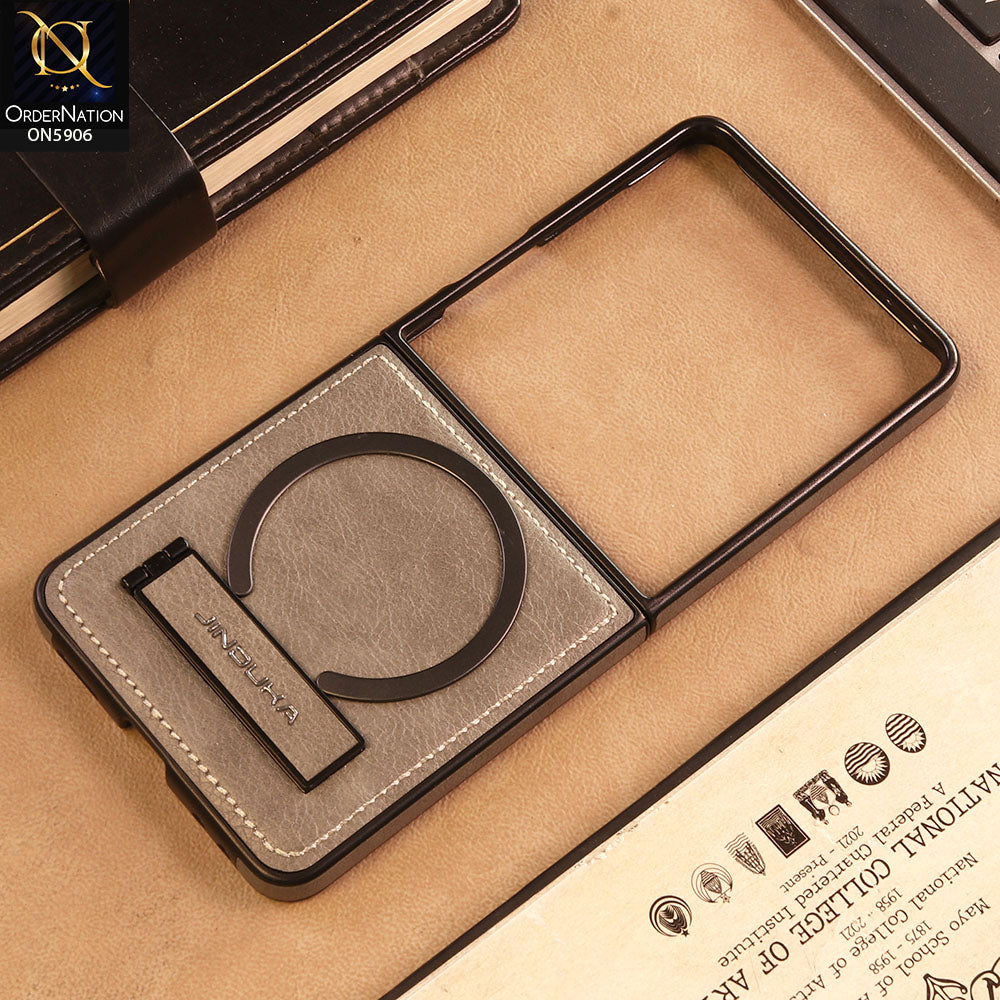 Samsung Galaxy Z Flip 8 Cover -Gray -  JINDUKA - New High Grade Quality Leather Textured Case with Magnetic and Kickstand