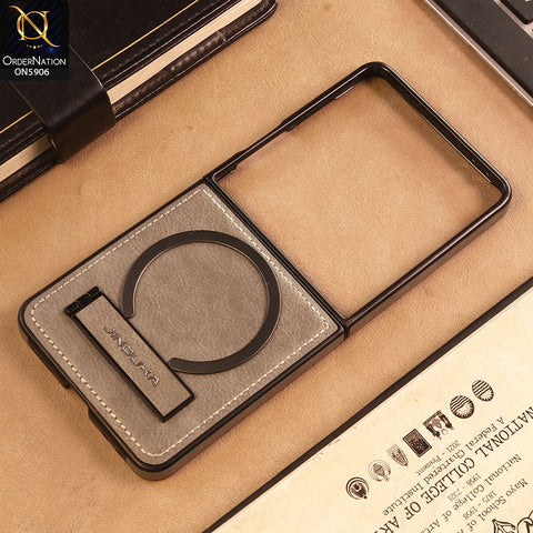 Samsung Galaxy Z Flip 8 Cover -Gray -  JINDUKA - New High Grade Quality Leather Textured Case with Magnetic and Kickstand