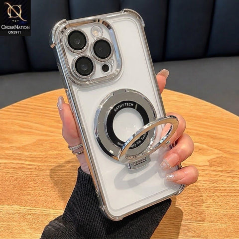 iPhone 15 Pro Max Cover - Silver - New Premnium Quality Clear Electroplated Stand Protective Case