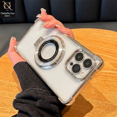 iPhone 16 Pro Max Cover - Silver - New Premnium Quality Clear Electroplated Stand Protective Case