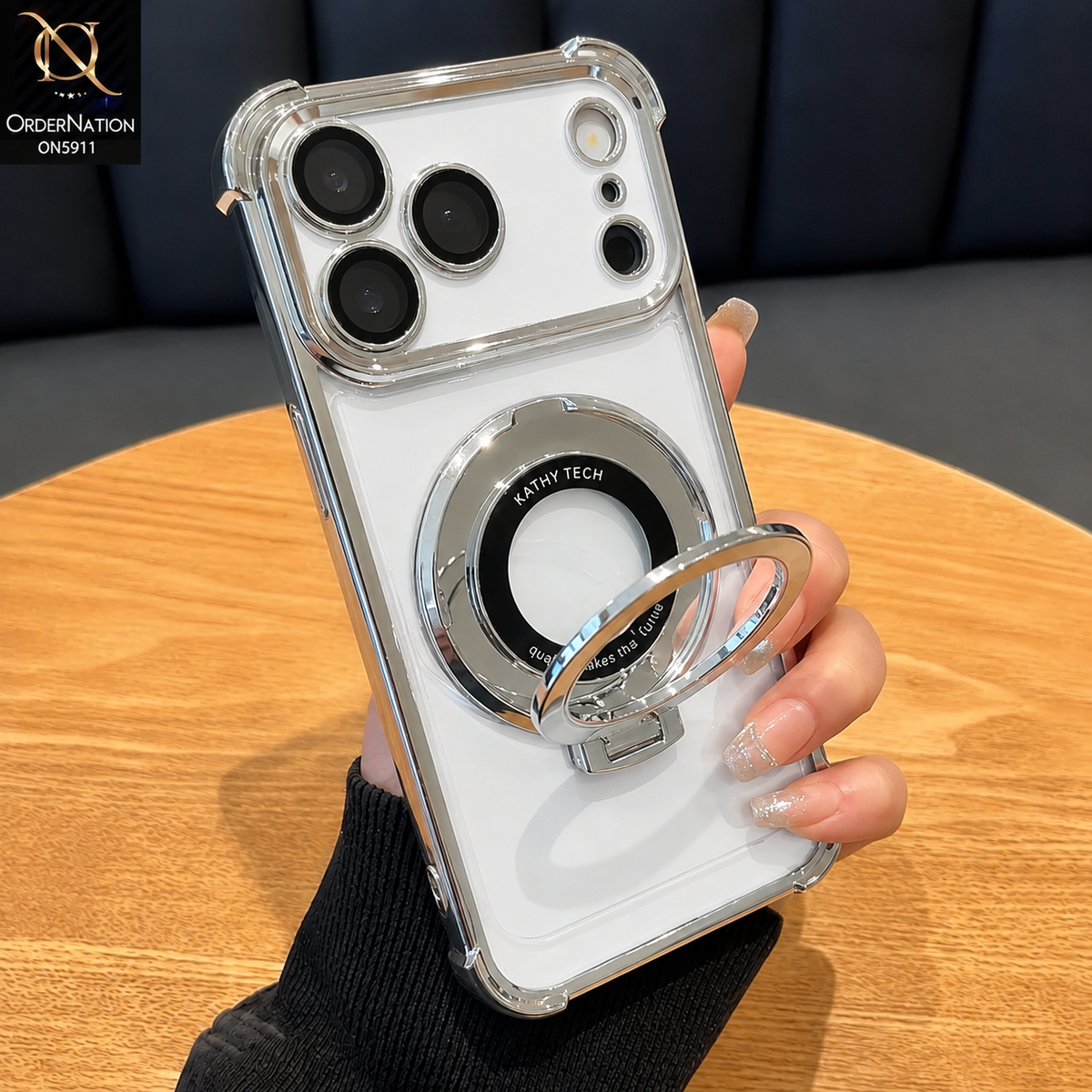 iPhone 17 Pro Max Cover - Silver - New Premnium Quality Clear Electroplated Stand Protective Case