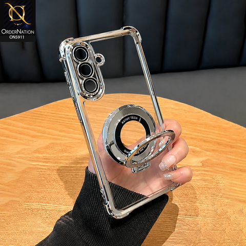 Samsung Galaxy A25 5G Cover - Silver - New Premnium Quality Clear Electroplated Stand Protective Case