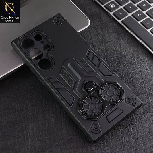 Samsung Galaxy S22 Ultra 5G Cover - Black -  New Dual PC + TPU Hybrid Style Protective Soft Border Case With Double Ring Kickstand Holder