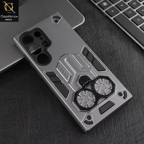 Samsung Galaxy S22 Ultra 5G Cover - Gary -  New Dual PC + TPU Hybrid Style Protective Soft Border Case With Double Ring Kickstand Holder
