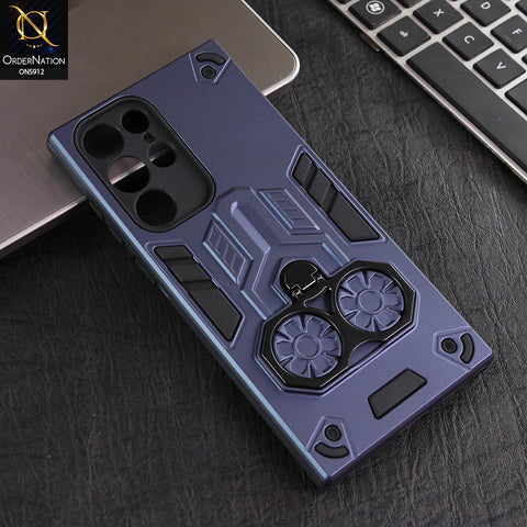 Samsung Galaxy S23 Ultra 5G Cover - Blue -  New Dual PC + TPU Hybrid Style Protective Soft Border Case With Double Ring Kickstand Holder