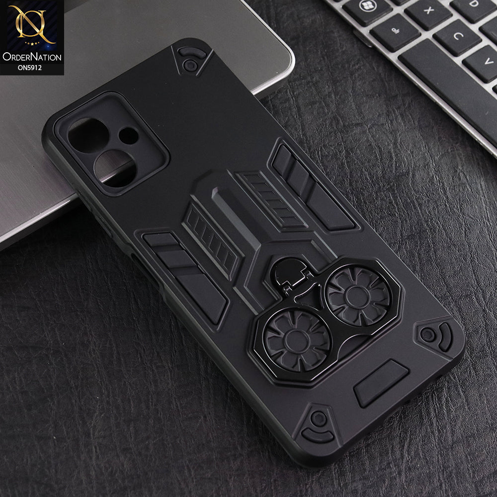 Samsung Galaxy A06 Cover - Black -  New Dual PC + TPU Hybrid Style Protective Soft Border Case With Double Ring Kickstand Holder