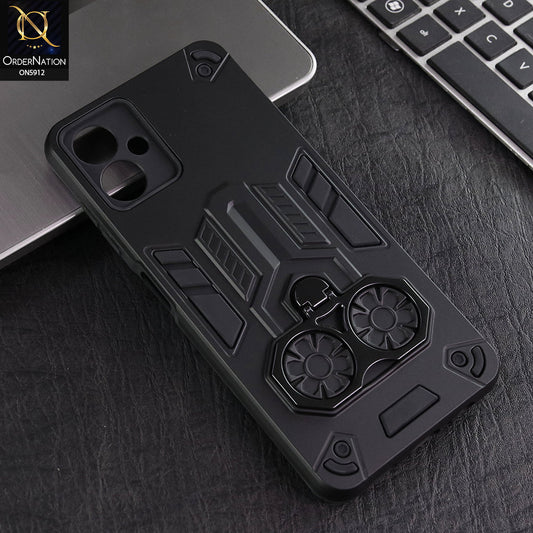 Samsung Galaxy A06 Cover - Black -  New Dual PC + TPU Hybrid Style Protective Soft Border Case With Double Ring Kickstand Holder