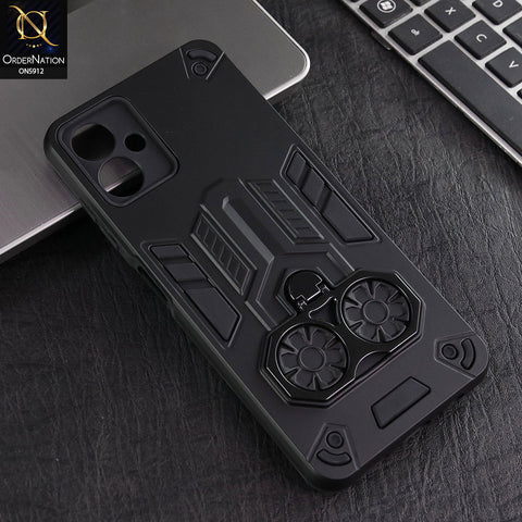 Samsung Galaxy A06 Cover - Black -  New Dual PC + TPU Hybrid Style Protective Soft Border Case With Double Ring Kickstand Holder