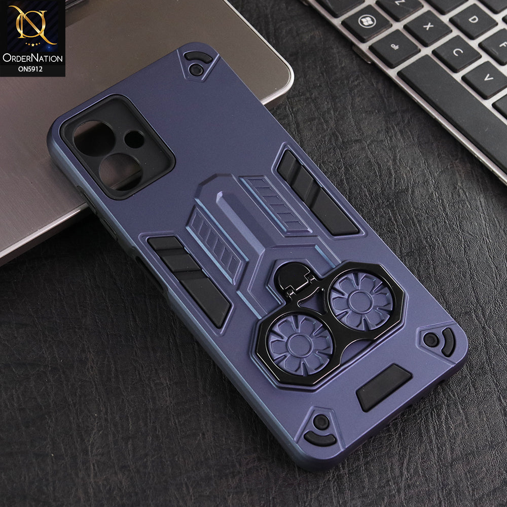 Samsung Galaxy A06 Cover - Blue -  New Dual PC + TPU Hybrid Style Protective Soft Border Case With Double Ring Kickstand Holder