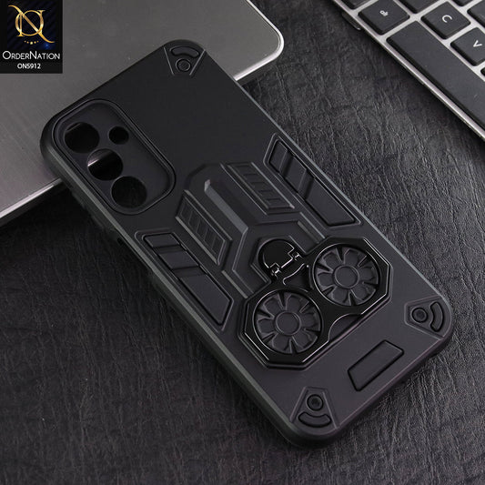 Samsung Galaxy A15 4G Cover - Black -  New Dual PC + TPU Hybrid Style Protective Soft Border Case With Double Ring Kickstand Holder