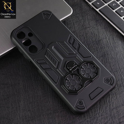 Samsung Galaxy A15 4G Cover - Black -  New Dual PC + TPU Hybrid Style Protective Soft Border Case With Double Ring Kickstand Holder