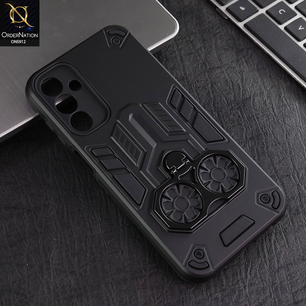 Samsung Galaxy A15 5G Cover - Black -  New Dual PC + TPU Hybrid Style Protective Soft Border Case With Double Ring Kickstand Holder