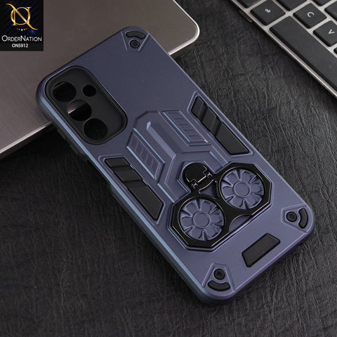 Samsung Galaxy A15 5G Cover - Blue -  New Dual PC + TPU Hybrid Style Protective Soft Border Case With Double Ring Kickstand Holder