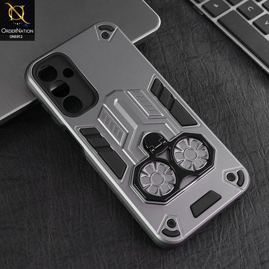 Samsung Galaxy A15 4G Cover - Gary -  New Dual PC + TPU Hybrid Style Protective Soft Border Case With Double Ring Kickstand Holder