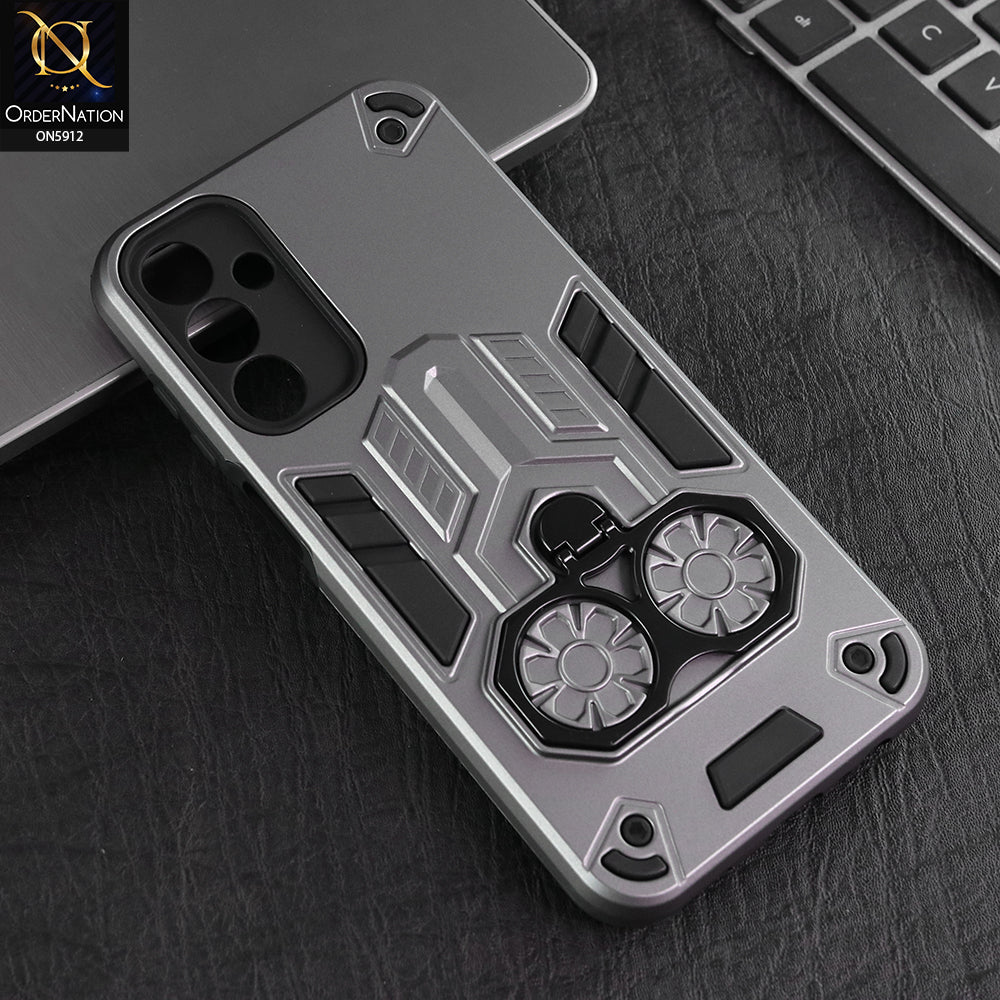 Samsung Galaxy A15 5G Cover - Gary -  New Dual PC + TPU Hybrid Style Protective Soft Border Case With Double Ring Kickstand Holder