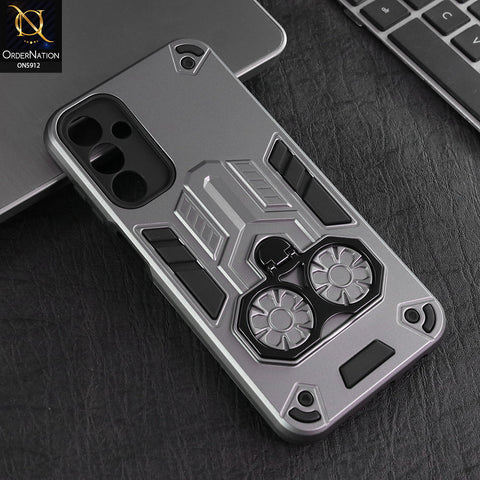 Samsung Galaxy A15 5G Cover - Gary -  New Dual PC + TPU Hybrid Style Protective Soft Border Case With Double Ring Kickstand Holder