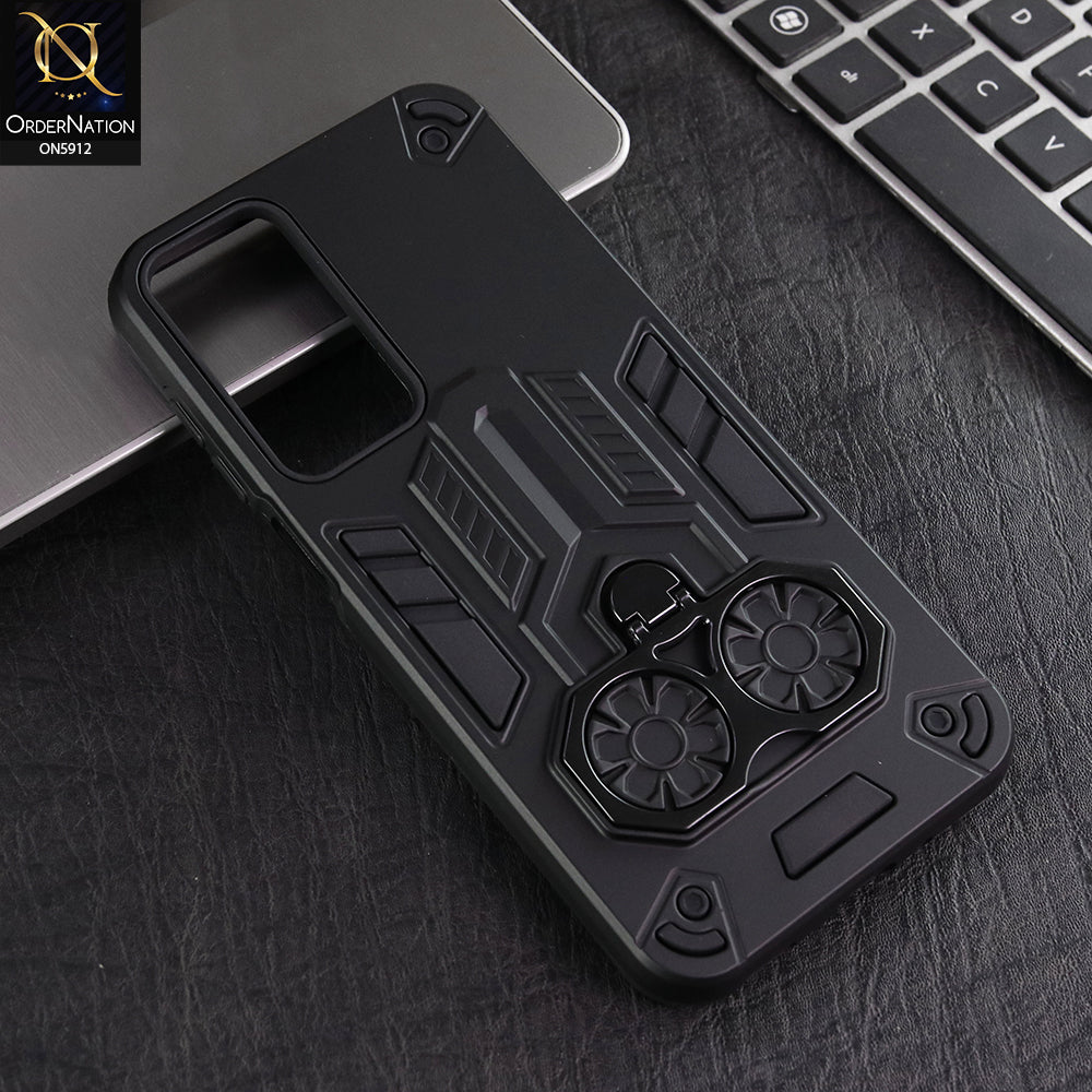 Samsung Galaxy A16 5G Cover - Black -  New Dual PC + TPU Hybrid Style Protective Soft Border Case With Double Ring Kickstand Holder