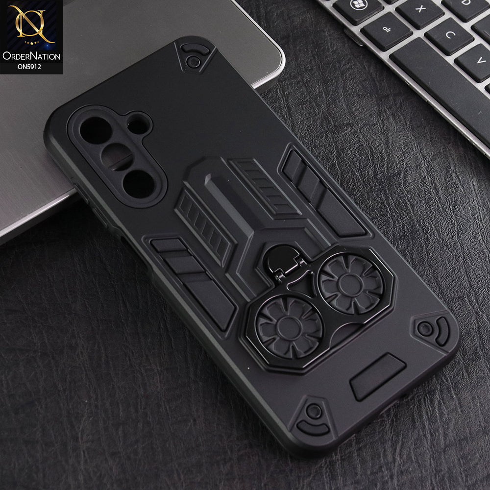 Samsung Galaxy M17 Cover - Black -  New Dual PC + TPU Hybrid Style Protective Soft Border Case With Double Ring Kickstand Holder