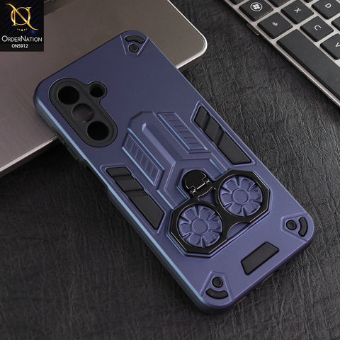 Samsung Galaxy A17 Cover - Blue -  New Dual PC + TPU Hybrid Style Protective Soft Border Case With Double Ring Kickstand Holder