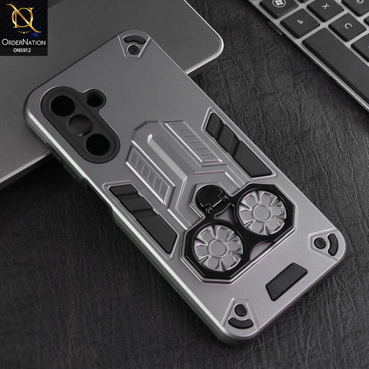 Samsung Galaxy A26 Cover - Gary -  New Dual PC + TPU Hybrid Style Protective Soft Border Case With Double Ring Kickstand Holder