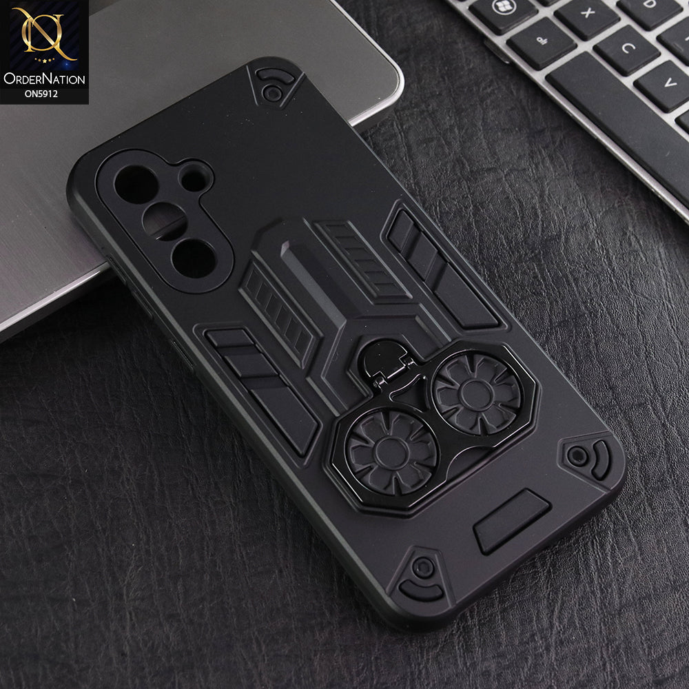 Samsung Galaxy A36 Cover - Black -  New Dual PC + TPU Hybrid Style Protective Soft Border Case With Double Ring Kickstand Holder