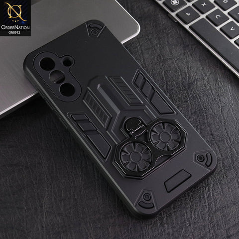 Samsung Galaxy A36 Cover - Black -  New Dual PC + TPU Hybrid Style Protective Soft Border Case With Double Ring Kickstand Holder