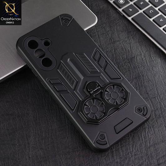 Samsung Galaxy A56 Cover - Black -  New Dual PC + TPU Hybrid Style Protective Soft Border Case With Double Ring Kickstand Holder