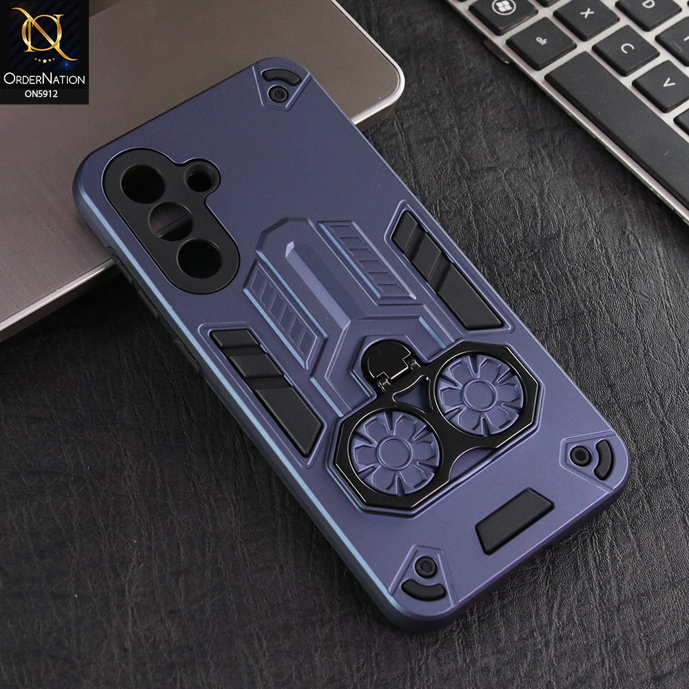 Samsung Galaxy A56 Cover - Blue -  New Dual PC + TPU Hybrid Style Protective Soft Border Case With Double Ring Kickstand Holder