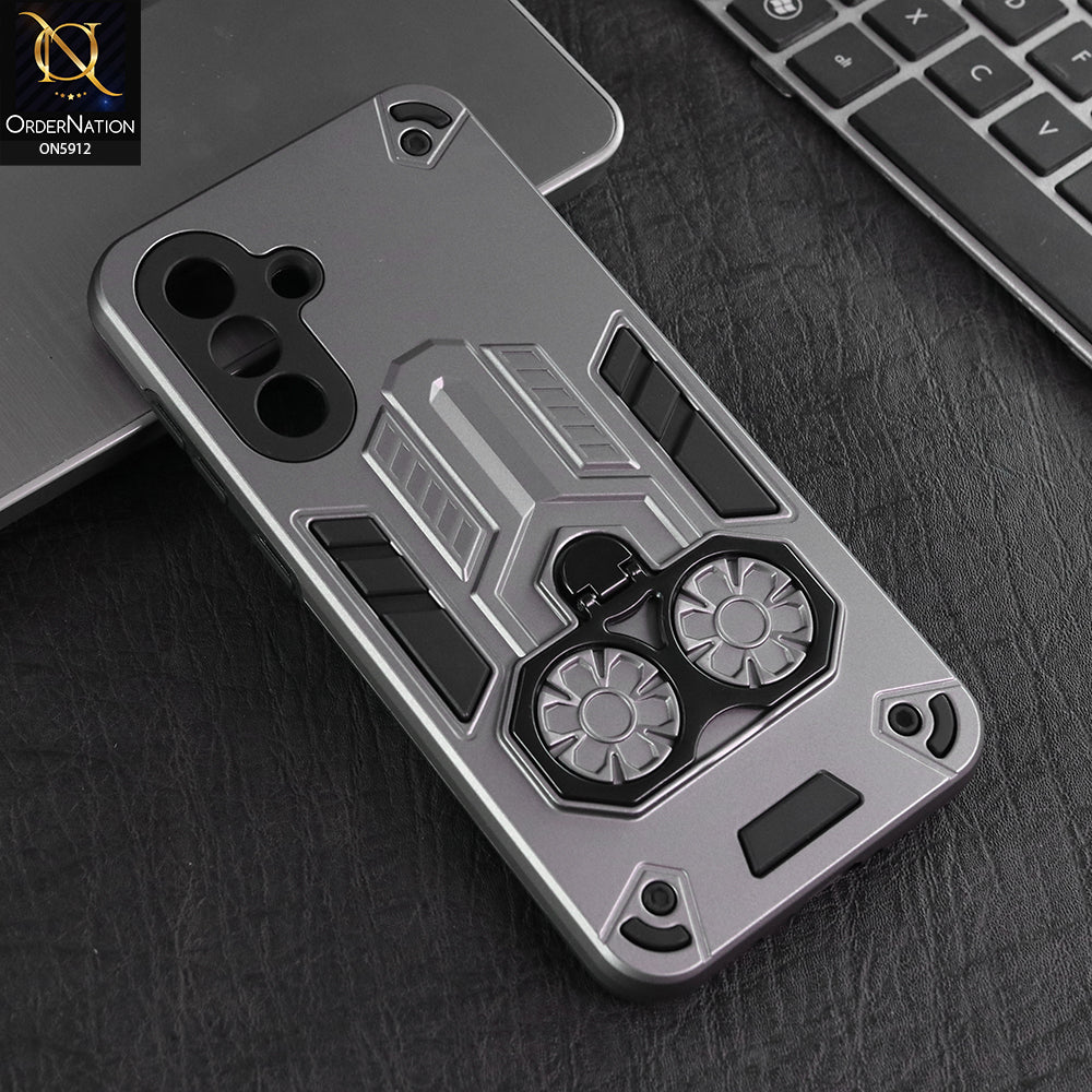 Samsung Galaxy A36 Cover - Gary -  New Dual PC + TPU Hybrid Style Protective Soft Border Case With Double Ring Kickstand Holder