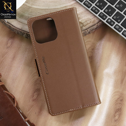 iPhone 14 Pro Max Cover - Brown -  CaseMe Premium High Quality Wallet Magnetic Suede Leather Case