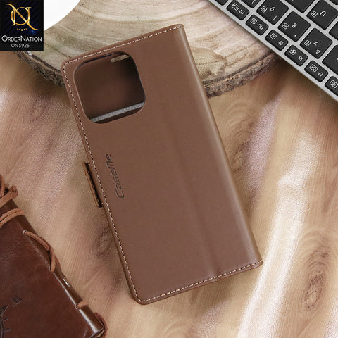 iPhone 15 Pro Max Cover - Brown -  CaseMe Premium High Quality Wallet Magnetic Suede Leather Case