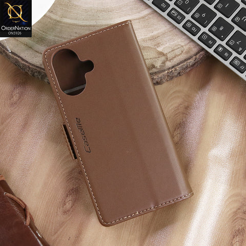 iPhone 16 Cover - Brown -  CaseMe Premium High Quality Wallet Magnetic Suede Leather Case