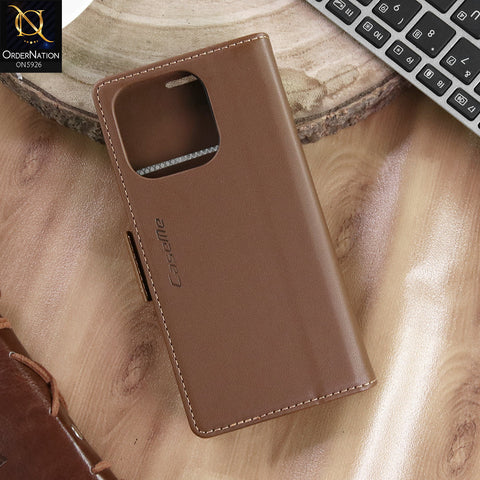 iPhone 16 Pro Cover - Brown -  CaseMe Premium High Quality Wallet Magnetic Suede Leather Case