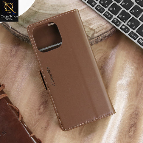 iPhone 16 Pro Max Cover - Brown -  CaseMe Premium High Quality Wallet Magnetic Suede Leather Case